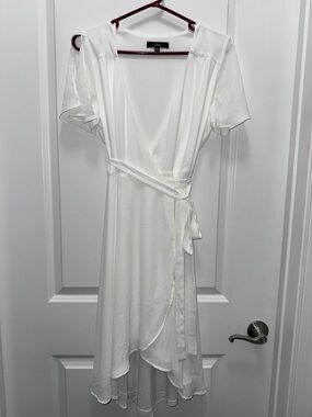 Lulu's Cream Wrap Midi Dress with Tie Waist